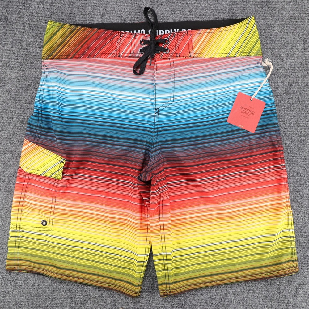 Mossimo Mens Stretch Board Shorts Striped Ombre Swim Trunks Multicolor Size 34
